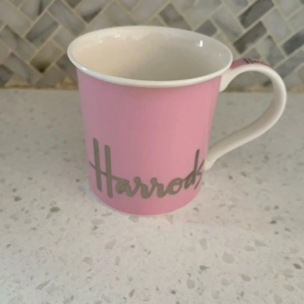 Harrods Pink Fine Bone China Mug with Script Logo - Picture 3 of 5